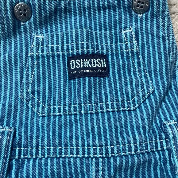 Vintage OshKosh B'Gosh Blue Pinstripe Overall Dress Jumper Baby Size 24 Months - Picture 7 of 7